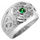Silver Celtic Ring Mens with Emerald